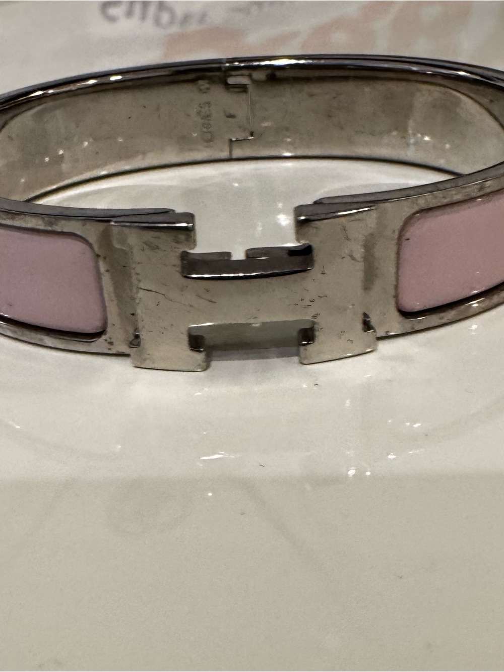 Hermès Pink Enamel Clic H Bangle Bracelet